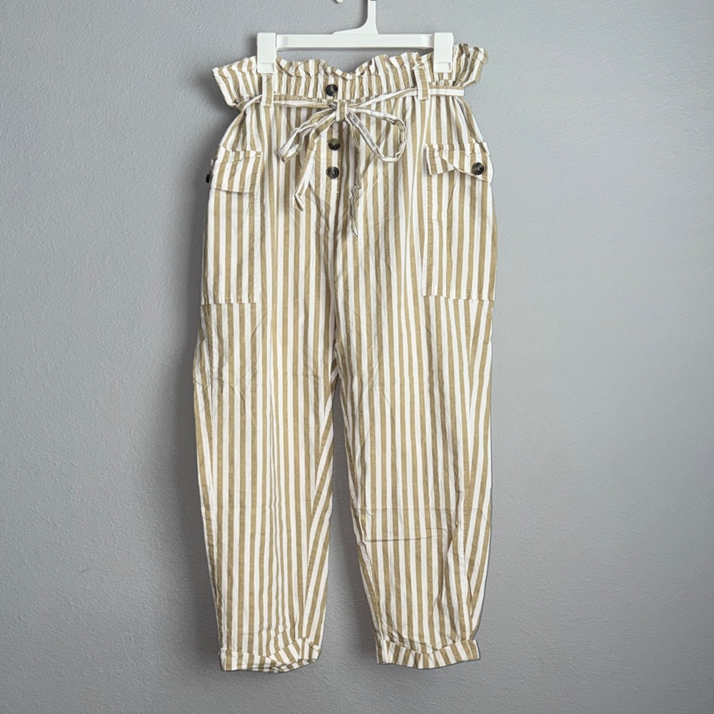 Striped Paperbag-Waist Cropped Pants Size 2X